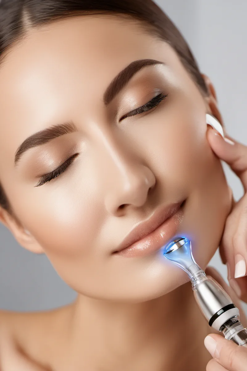 Tête de soin Hydraface Koreen passée sur la joue d'une cliente allongée dans une cabine de soin claire