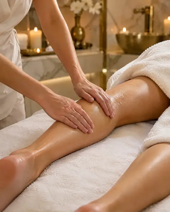 Drainage lymphatique manuel sur la jambe